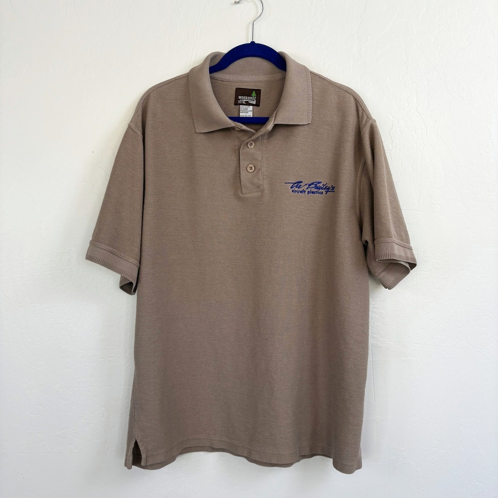 Vtg Aviation Embroidered Polo Shirt Sweater‎ L Weekendz Off Cotton Workwear Dad